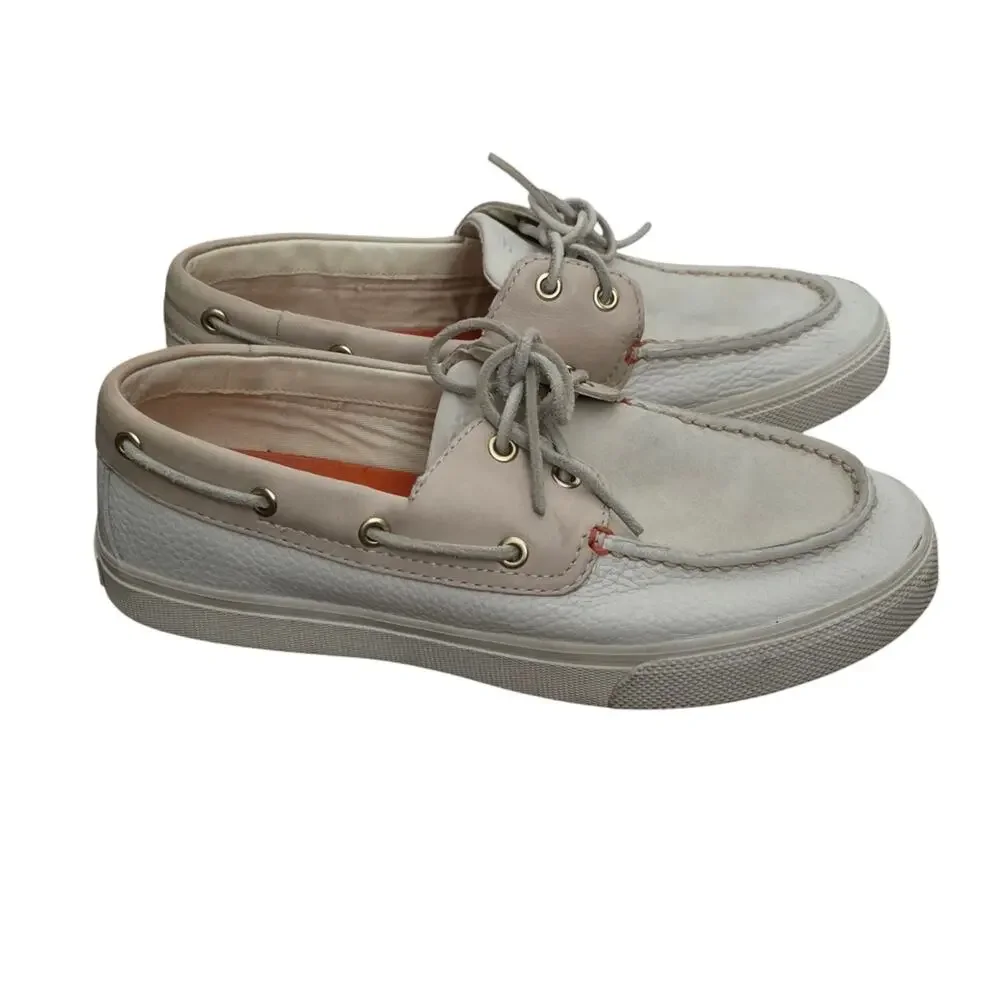 Sperry Boat Shoes Bahama Plushwave Mens US 7.5 Bone Leather Low Top Lace Up